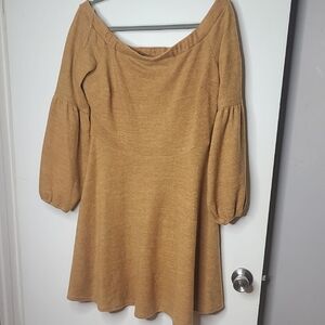 Elegant Long Sleeve Tan Dress